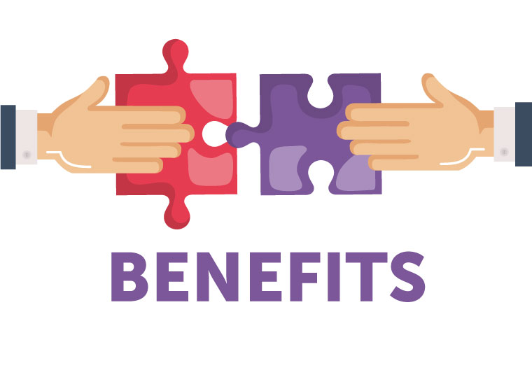 Two hands putting puzzle pieces together with the text "Benefits" underneath.